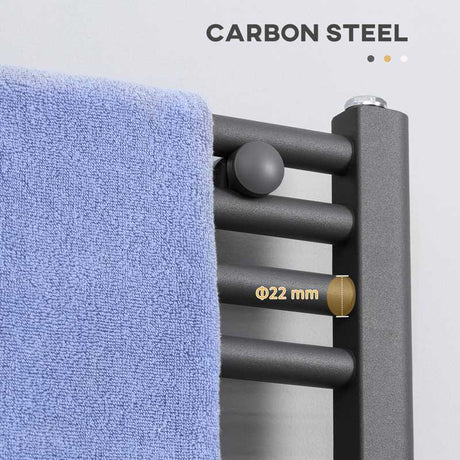 HOMCOM Curved Heated Towel Rail, Hydronic Bathroom Ladder Radiator Towel Warmer For Central Heating 600mm x 1200mm, Grey