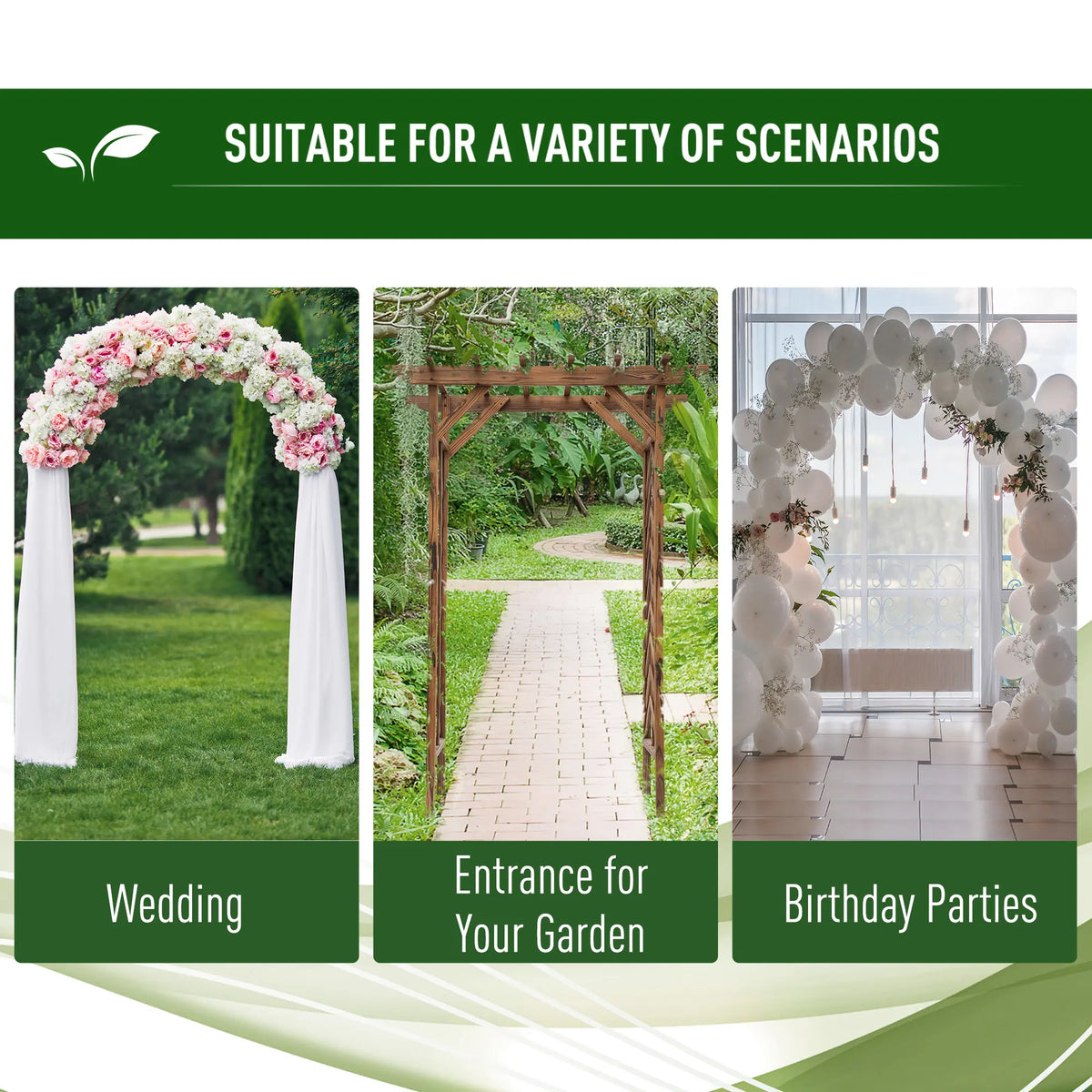 Outsunny Wooden Garden Arbor, Arch Trellis with Classic Countryside Style, Pergola Style Roof for Climbing Vines