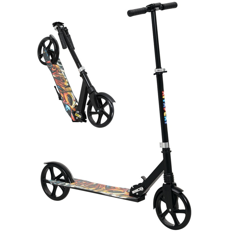 AIYAPLAY Foldable Kids Scooter with Adjustable Handlebar, 200mm Big Wheel, Rear Fender Brake, for Ages 6-12 Years, Black