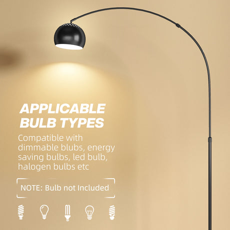 HOMCOM Arc Floor Lamp for Living Room, Modern Adjustable Standing Lamp with Faux Black Marble Base Black