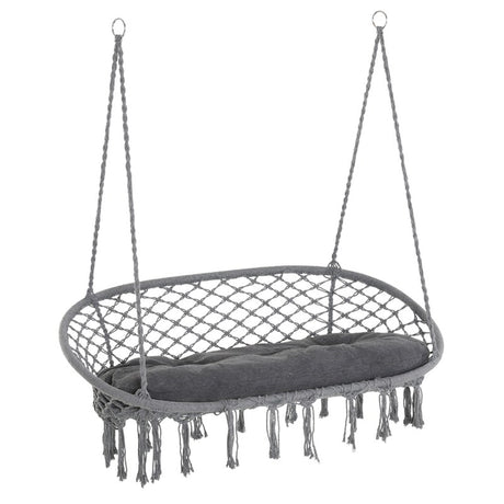 Outsunny Two-Seater Boho Macrame Hammock Swing - Grey