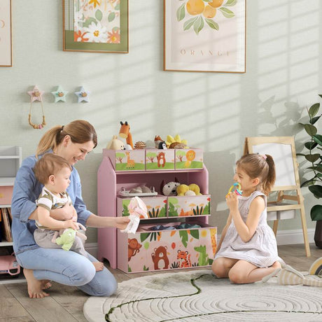 AIYAPLAY 3-Tier Kids Toy Storage Unit with 6 Removable Storage Boxes, for Playroom, Bedroom, Children's Room, Nursery, Pink