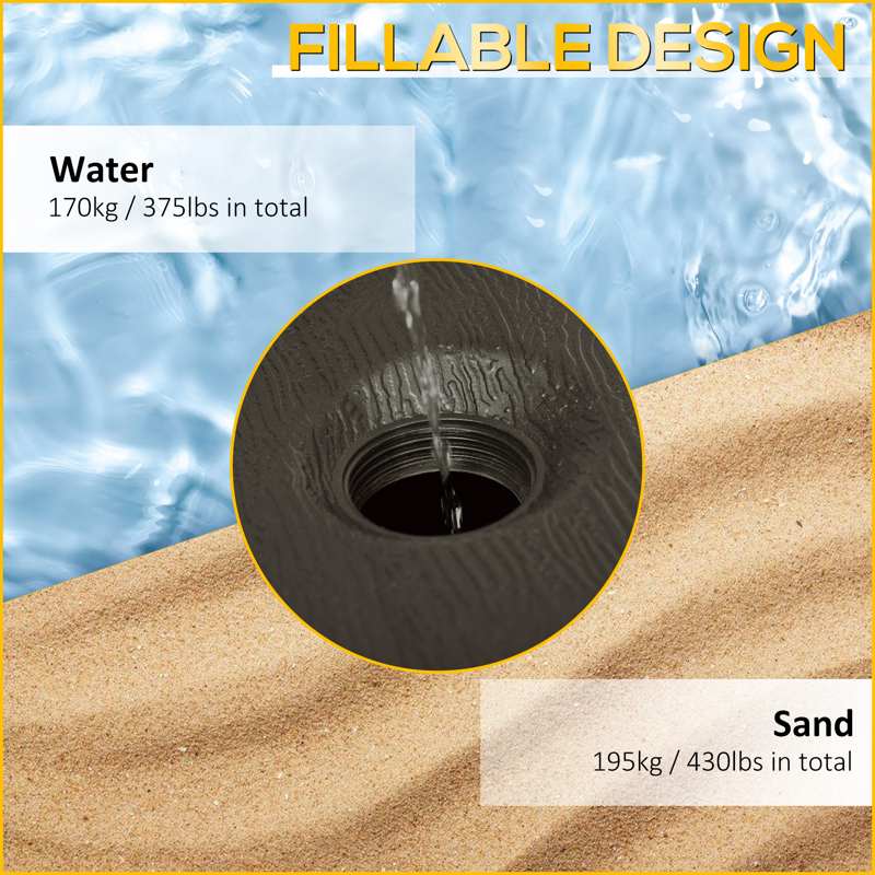 Outsunny Fillable Cantilever Parasol Base Weights with Steel Cross Base, Garden Umbrella Stand Weight with Wheels, 195kg Sand or 170kg Water Filled, Coffee