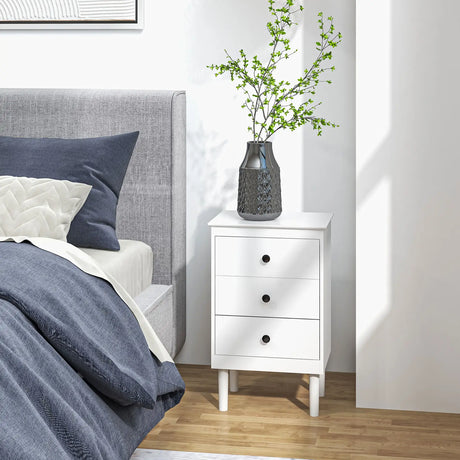 HOMCOM Set of Two Three-Drawer Bedside Tables - White
