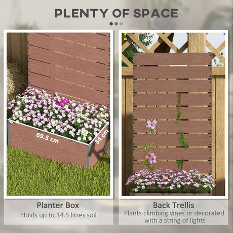 Outsunny 34 x 69.5cm Garden Planter Box, with Back Trellis, Brown