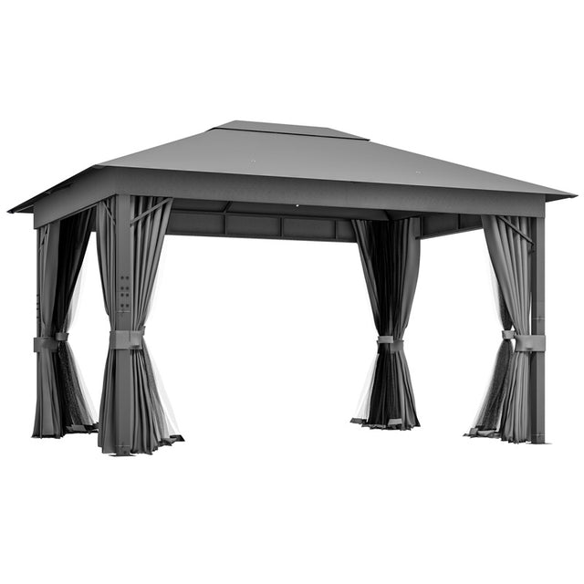 Outsunny 4 x 3(m) Patio Gazebo Canopy, with Vented Roof, Netting, Curtains, Aluminium Frame, Grey