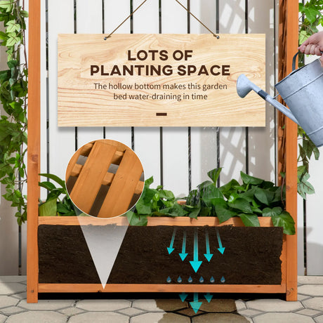 Outsunny Raised Garden Bed with Arch Trellis, Freestanding Garden Planter Box for Vine Climbing Plant Flower Herb, Brown