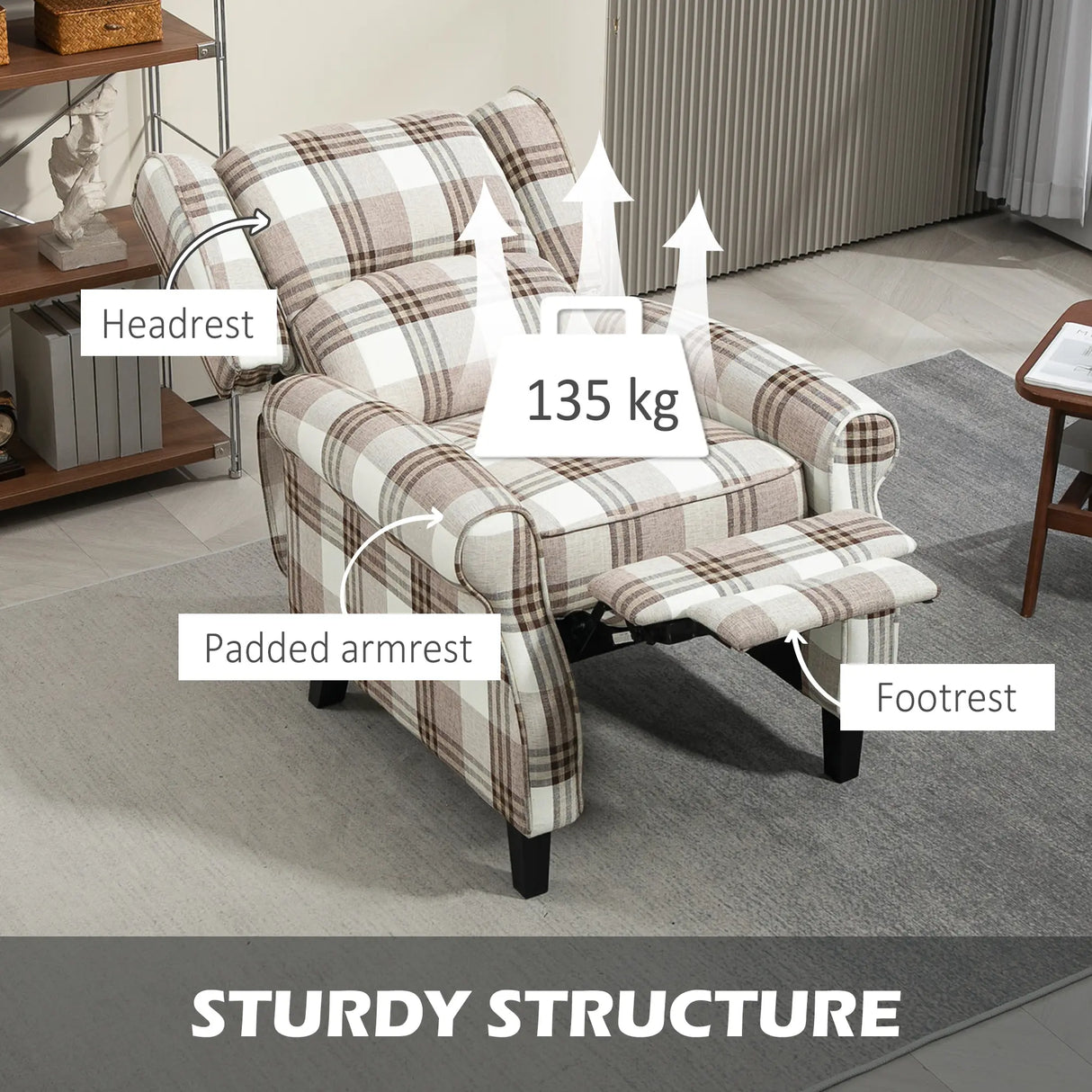 HOMCOM 160 Reclining Armchair, with Footrest - Brown