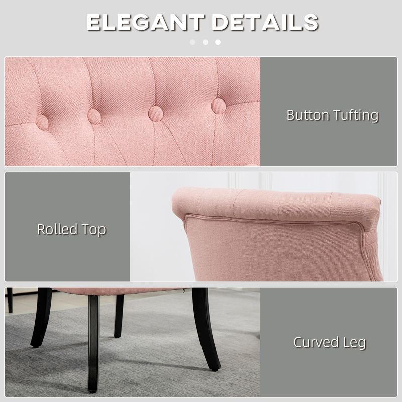 HOMCOM Fabric Single Sofa Dining Chair Tub Chair Upholstered W/ Pillow Solid Wood Leg Home Living Room Furniture Pink