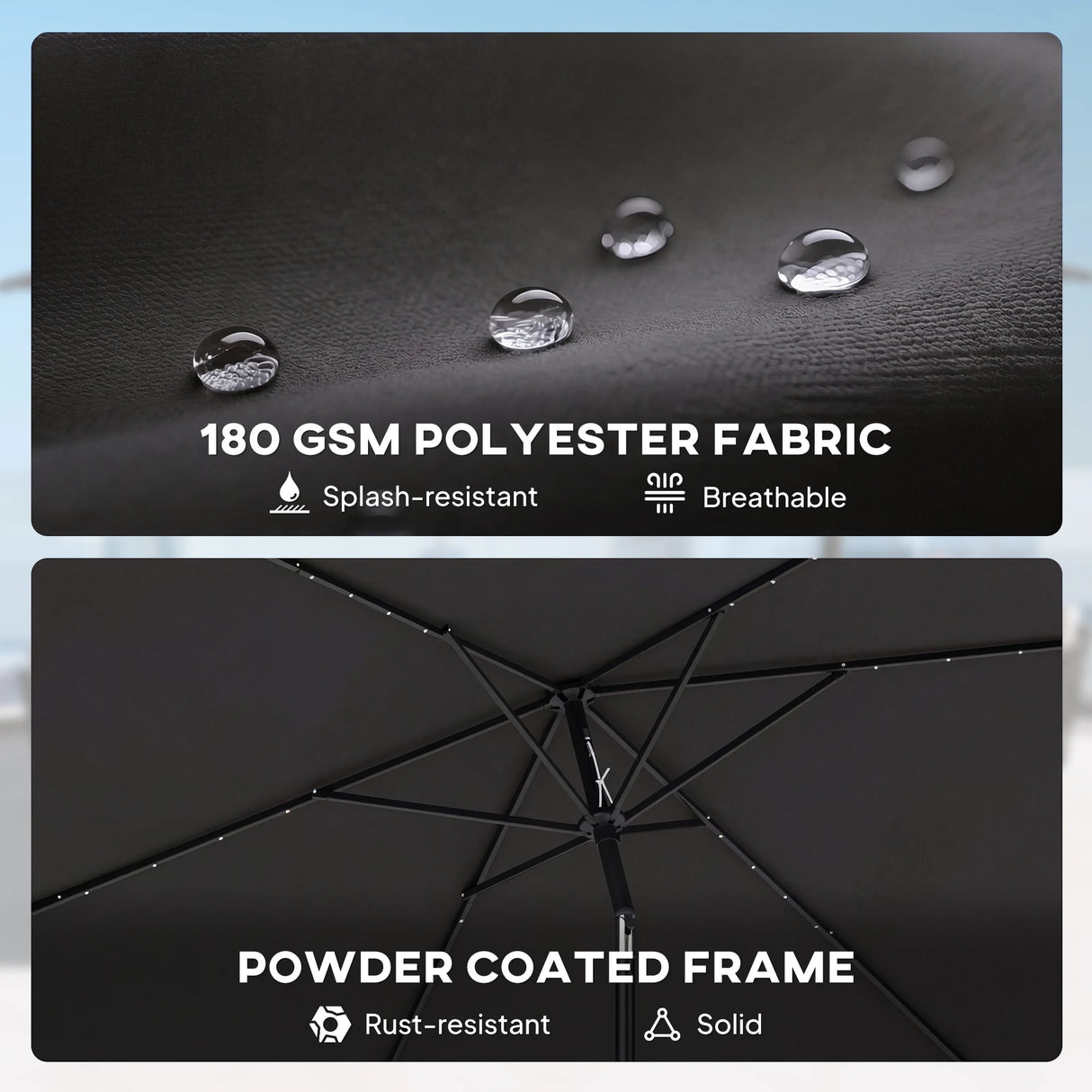 Outsunny 3 x 2 m Garden Parasol Umbrella with LED Solar Light, Parasol Cover, Outdoor Market Patio Umbrella, Black