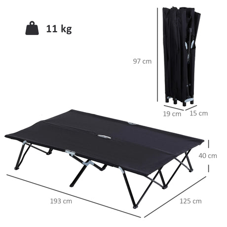 Outsunny Double Camping Cot Bed, with Bag - Black