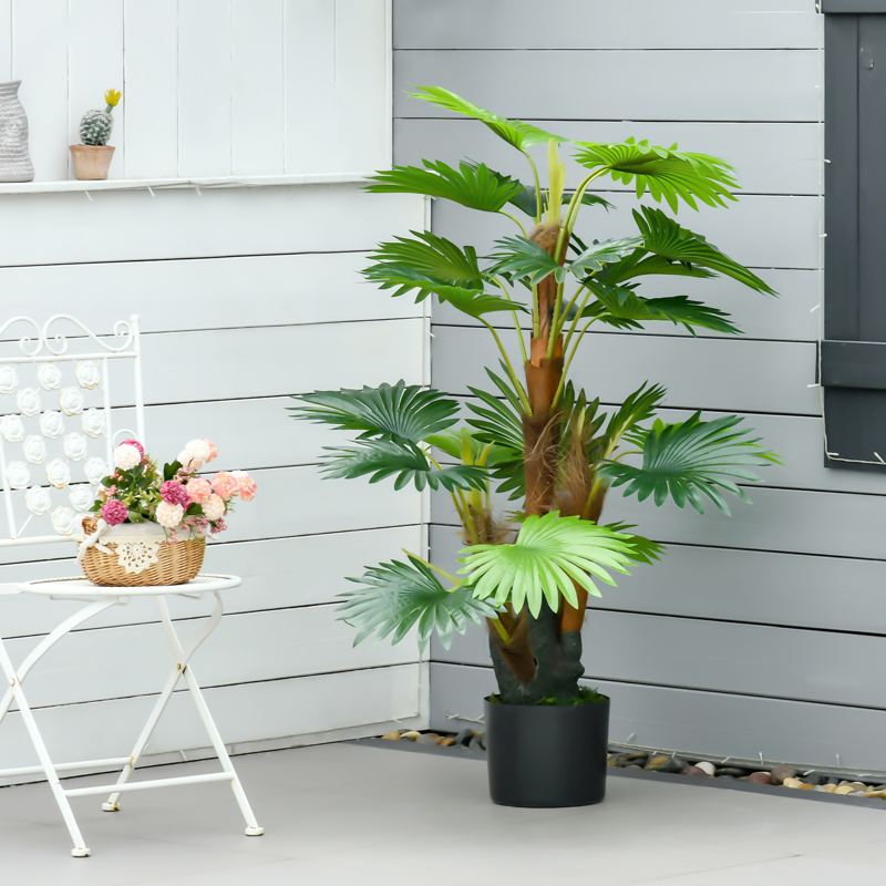 HOMCOM Artificial Plant Palm Tree in Pot, Fake Plants for Home Indoor Outdoor Decor, 135cm, Green