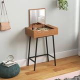 HOMCOM Vanity Desk with Flip-Up Mirror, Industrial Dressing Table with 16 Small Compartments for Bedroom, Natural Wood Effect