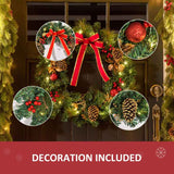 HOMCOM 60cm Pre-Lit Artificial Christmas Door Wreath Holly LED Decor Pine Cones Hanging Glittered Festival Indoor Outdoor Decoration