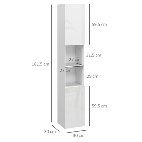 kleankin Multi-Storage Slim Bathroom Cabinet - High Gloss White