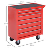 DURHAND 7-Drawer Tool Box on Wheels Tool Cabinet 150 Load with Lockable Swivel Castors, Red