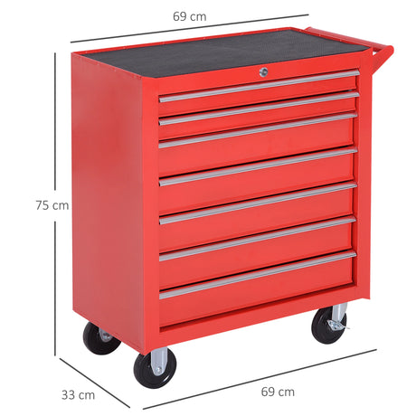DURHAND 7-Drawer Tool Box on Wheels Tool Cabinet 150 Load with Lockable Swivel Castors, Red