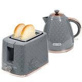 HOMCOM 1.7L 3000W Fast Boil Kettle & 2 Slice Toaster Set, Kettle and Toaster Set with Auto Shut Off, Browning Controls, Grey