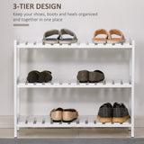 HOMCOM 3-Tier Shoe Rack Wood Frame Slatted Shelves Spacious Open Hygienic Storage Home Hallway Furniture Family Guests 70L x 26W x 57.5H cm - White