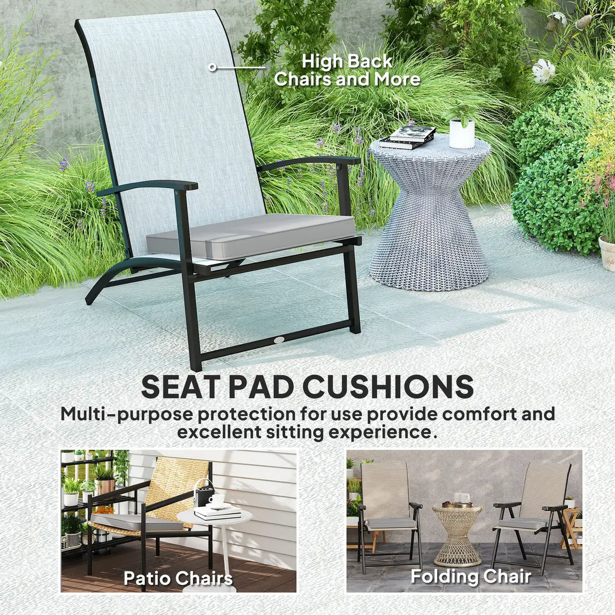 Outsunny Set of Two 45 x 45cm Garden Seat Cushions - Light Grey