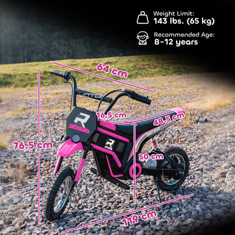 HOMCOM 24V Electric Motorbike with Twist Grip Throttle, Music, Horn, 12" Pneumatic Tyres, 16km/h Max Speed - Pink