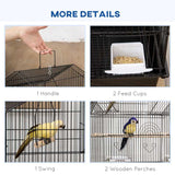 PawHut Metal Bird Cage with Plastic Swing, Perch, Food Container, Tray, Handle, for Finches, Canaries, Budgies, 50.5 x 40 x 63cm