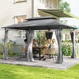 Outsunny 3 x 4m Metal Frame, Two-Tier Roof Gazebo - Dark Grey