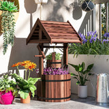 Outsunny Wood Wishing Well for Outside with Hanging Bucket, Wishing Well Planter with Drain Hole for Garden Patio, Carbonized