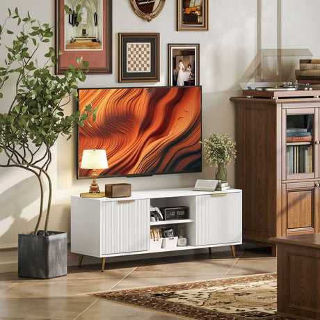 HOMCOM Modern TV Stand Cabinet for TVs up to 55", TV Unit with 2 Open Shelves and 2 Cabinets, Entertainment Centre with Cable Management for Living Room, White