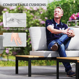 Outsunny Four-Piece Garden Corner Sofa Set with 2 Loveseats and 2 Coffee Tables - Teak