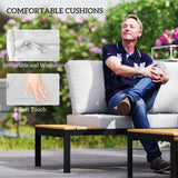 Outsunny Four-Piece Garden Corner Sofa Set with 2 Loveseats and 2 Coffee Tables - Teak