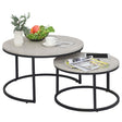 HOMCOM Set of Two Marble-Effect Stacking Tables - Wood Grey