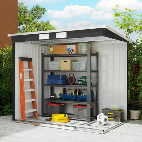 Outsunny 7 x 4ft Galvanised Steel Garden Shed, with Foundation Kit - Dark Grey