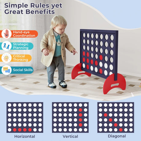 Giant 4-in-a-row Game Set Wooden Jumbo 4-to-Score Game-Blue