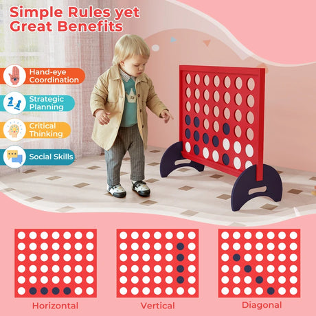 Giant 4-in-a-row Game Set Wooden Jumbo 4-to-Score Game-Red