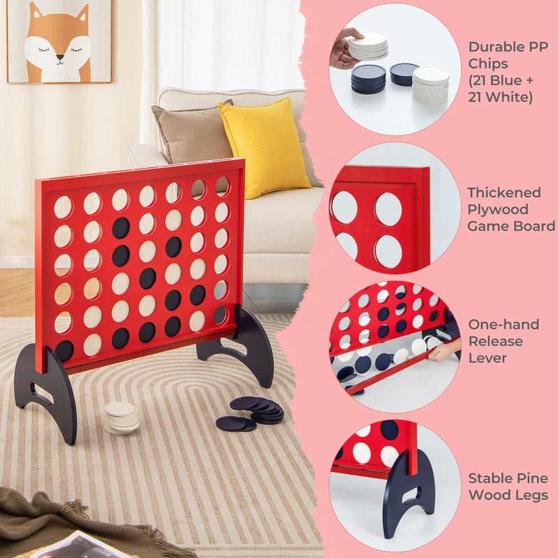 Giant 4-in-a-row Game Set Wooden Jumbo 4-to-Score Game-Red