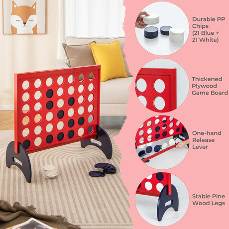 Giant 4-in-a-row Game Set Wooden Jumbo 4-to-Score Game-Red