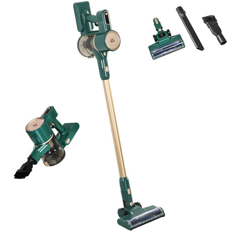 HOMCOM Cordless Rechargeable Stick 2500rpm Vacuum, with Accessories - Green