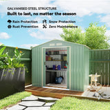 Outsunny 7 x 4ft Metal Garden Shed, Outdoor Storage Tool House with Ventilation Slots, Foundation Kit and Lockable Double Doors, Light Green