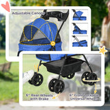 PawHut Dog Pram Dog Stroller Foldable Pet Pushchair with 4 Wheels, Safety Leashes, Cup Holder for Small Dogs, Blue