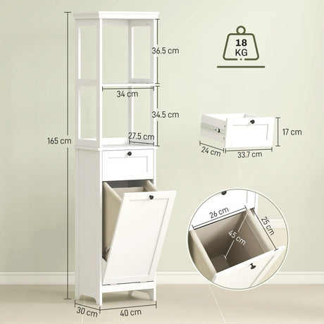 HOMCOM Tall Bathroom Cabinet, with Laundry Basket - White