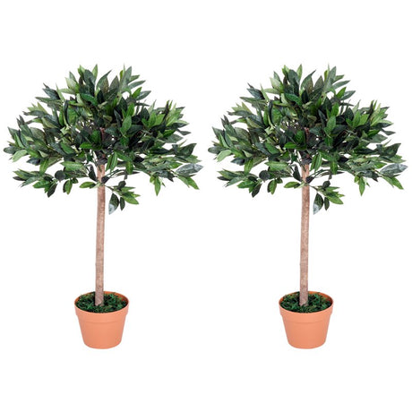 Outsunny 3ft Artificial Olive Tree Indoor Plant Greenery for Home Office Potted in An Orange Pot Set of 2