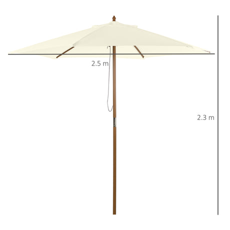 Outsunny 2.5m Patio Umbrella, Wood Garden Parasol, Sun Shade with 6 Ribs and Top Vent for Outdoor, White