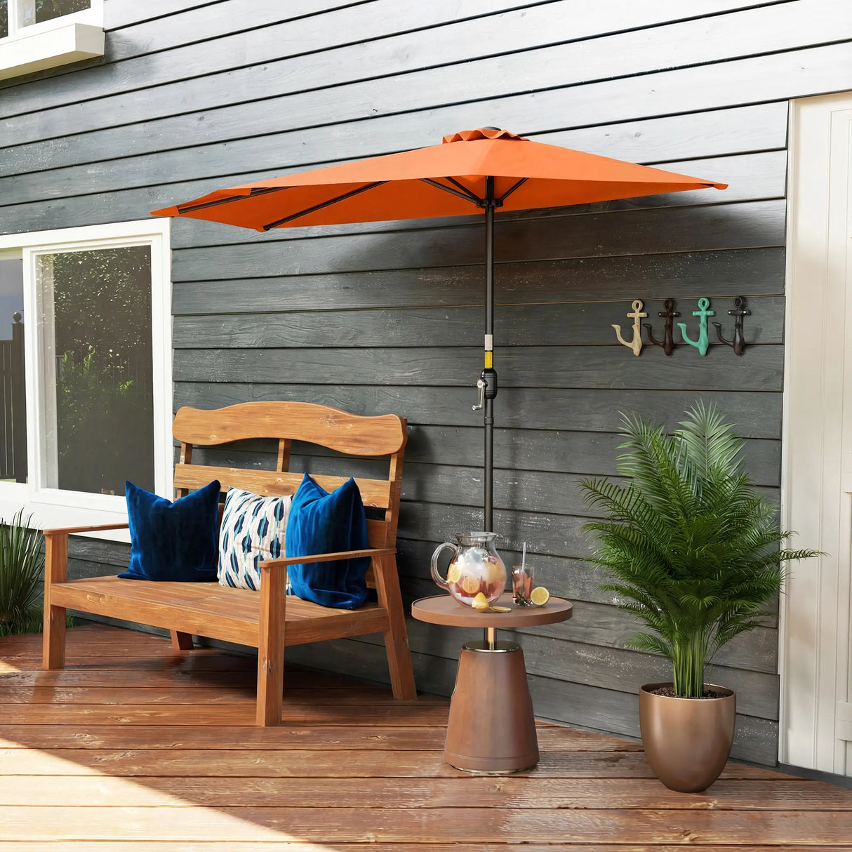 Outsunny Half Round Parasol Umbrella - Orange