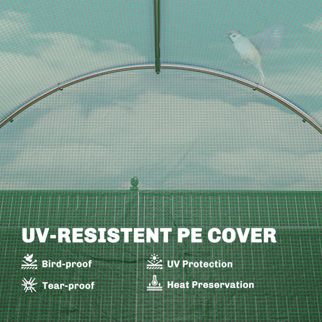 Outsunny 2 x 3 m Walk-in Polytunnel Greenhouse with Hinged Door and 6 Roll Up Mesh Windows, Garden Tunnel Warm House Tent, Green