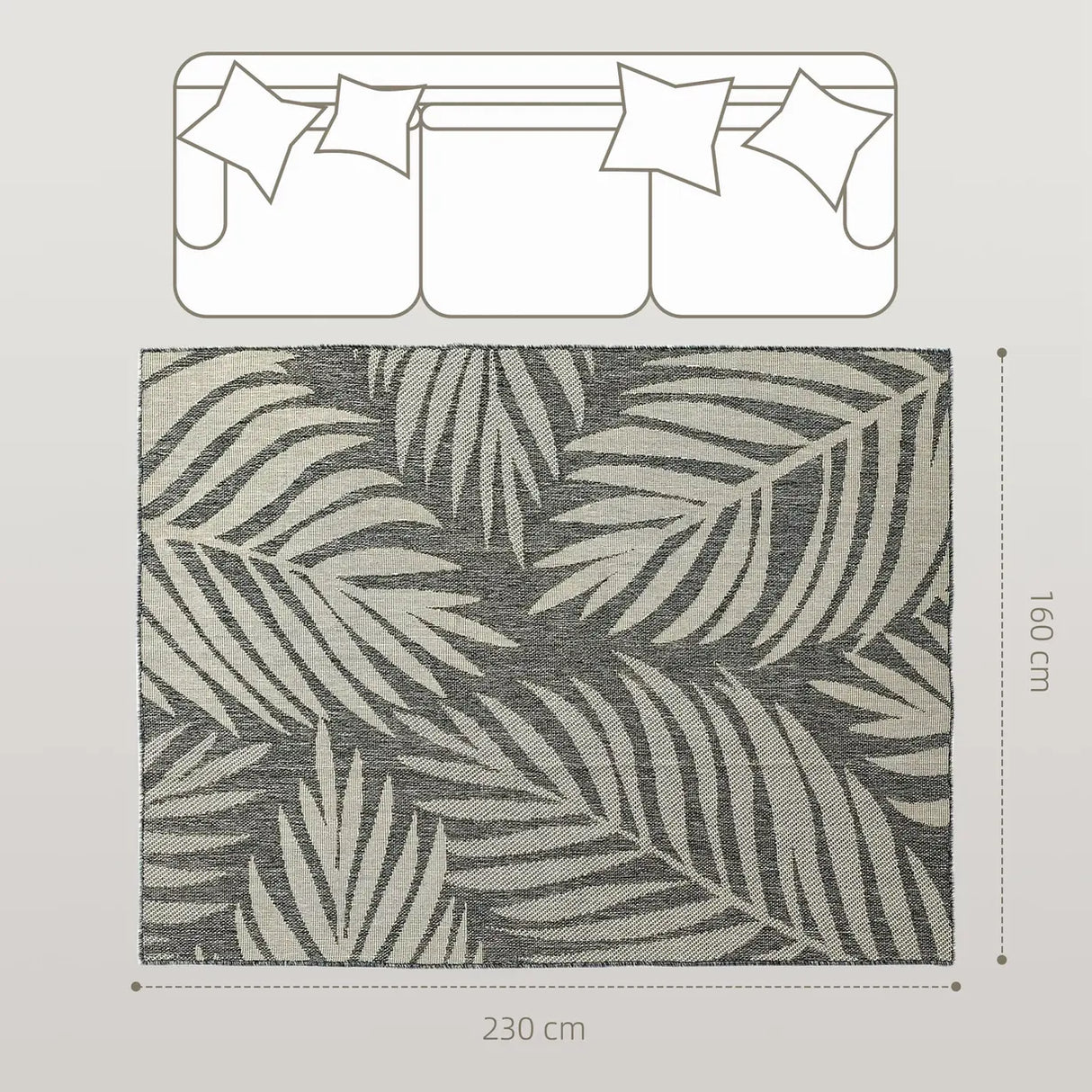 HOMCOM UV Resistant Indoor & Outdoor Area Rug, Easy-Cleaning Machine Washable Rug for Patio, Garden, Kitchen, Bathroom or Living Room, 230 x 160 cm, Grey