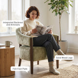 HOMCOM Accent Chair, Upholstered Tub Chair with Solid Wood Frame and Legs, Light Brown