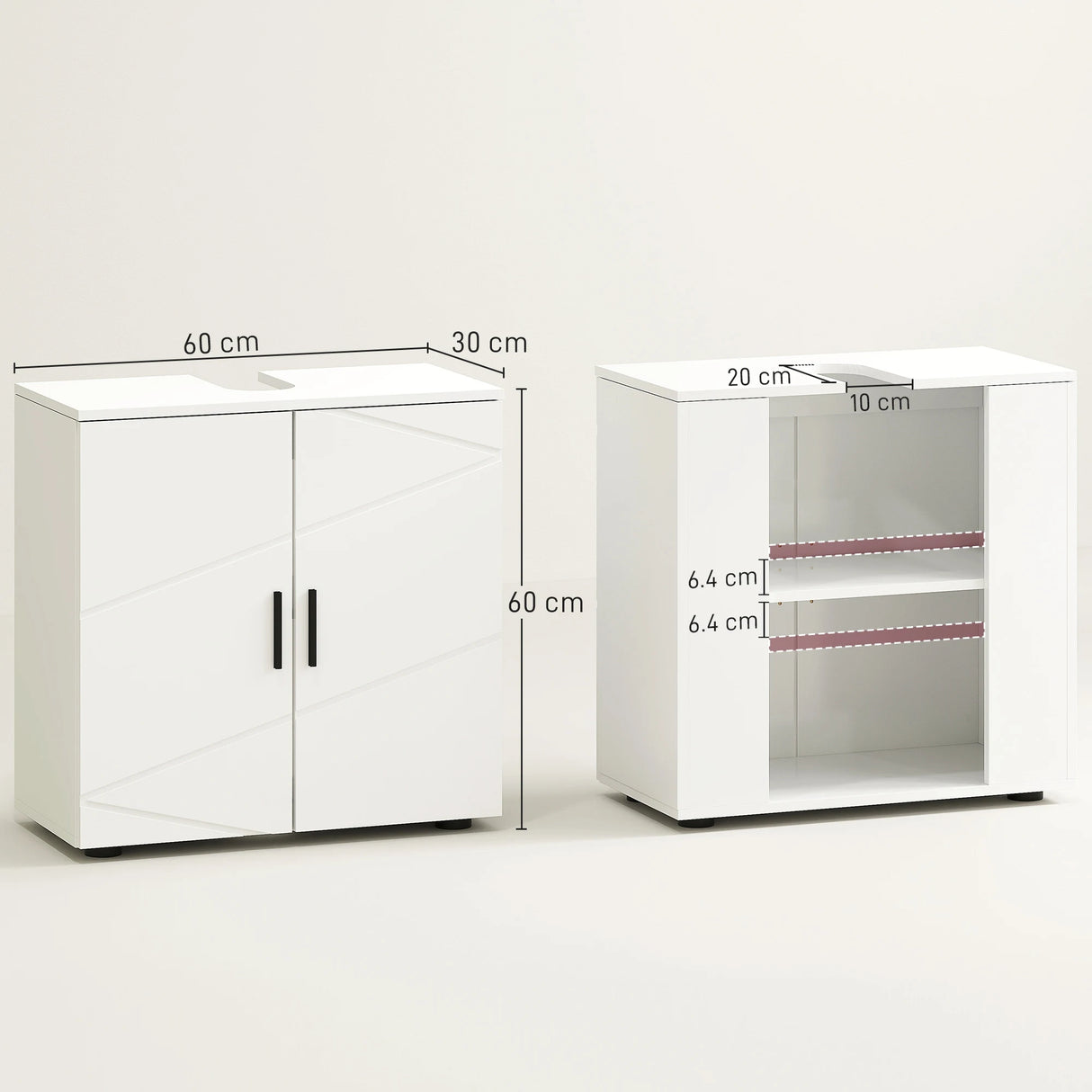 kleankin Under Sink Cabinet with Shelf - White