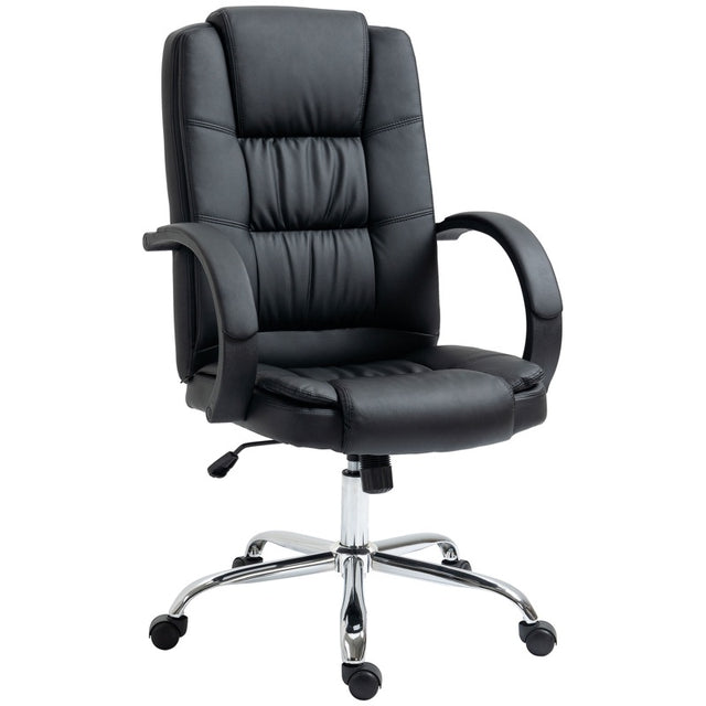 Vinsetto Office Chair, PU Leather Desk Chair with 13cm Soft Padded Seat and Backrest, Swivel Chair with Adjustable Height and Rolling Wheels, Black