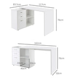 HOMCOM L-Shaped Computer Desk, 2 Shaped Corner Desk with Drawers, File Cabinet and Storage Shelves, Home Office Desk, 117 x 83.5 x 76cm, White